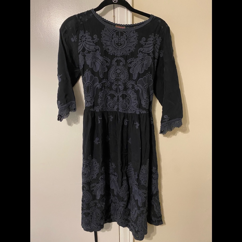 Johnny Was black & grey embroidered boho dress XS